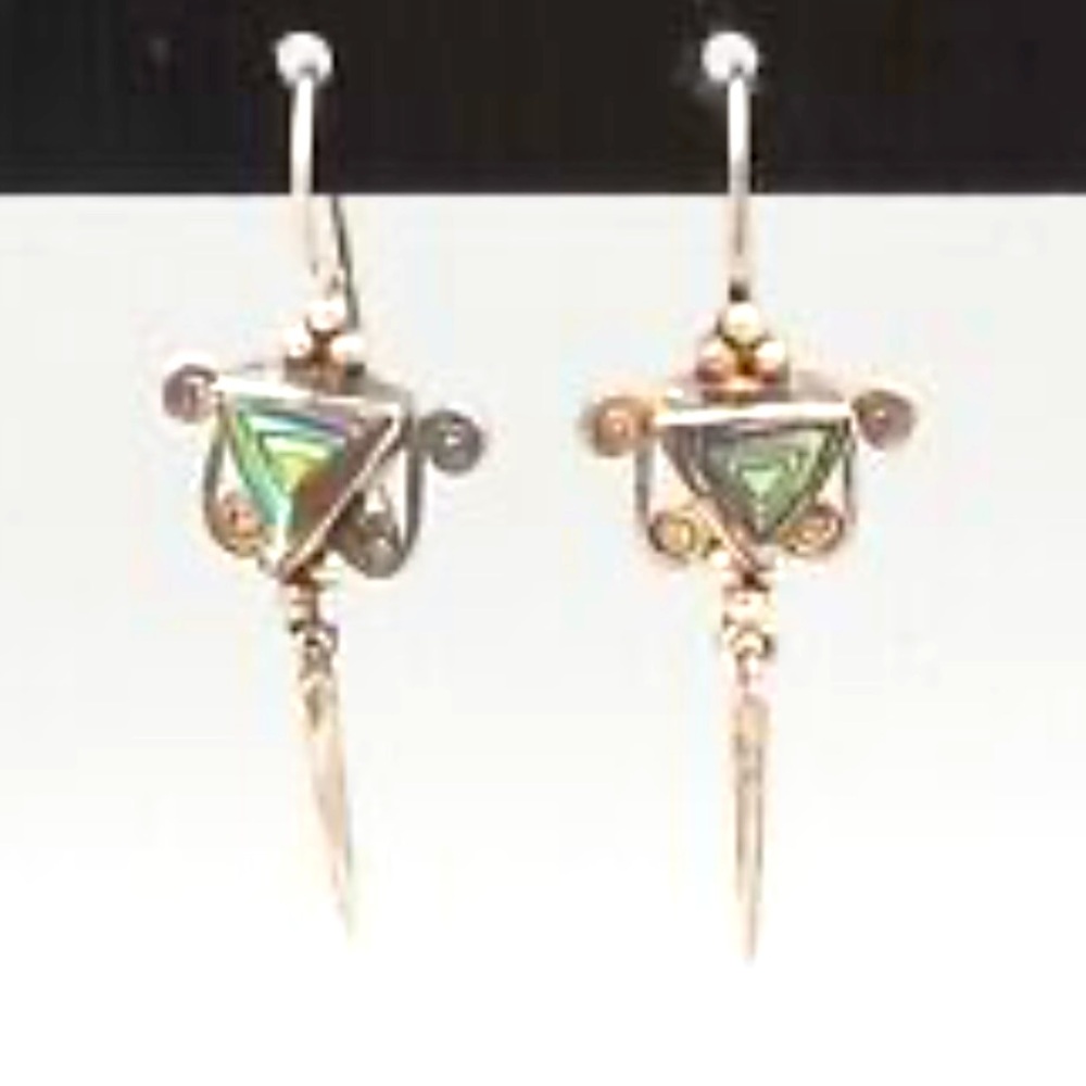 Stunning Vintage Artisan Sajen Sterling Silver 925 Abalone Drop Earrings Signed